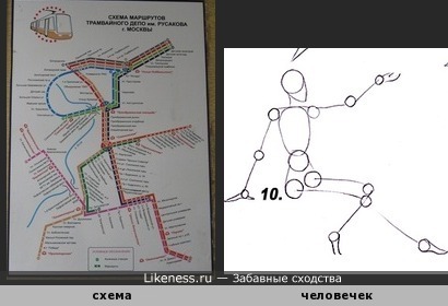 Схема маршрутов трамваев похожа на сидящего человечка