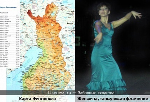 Карта Финляндии и женщина, танцующая фламенко Карта Финляндии и женщина, танцующая фламенко