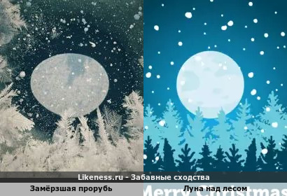 Замёрзшая прорубь напоминает луну над лесом
