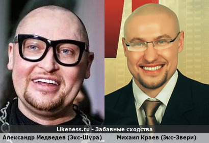 Александр Медведев по прозвище-псевдоним "Шура" похож на Михаила Краева По Прозвище-Псевдоним "Пчелка" из Рок-группы "Звери"