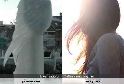 Обледеневший указатель похож на девушку с длинными волосами (фото указателя в комментарии)