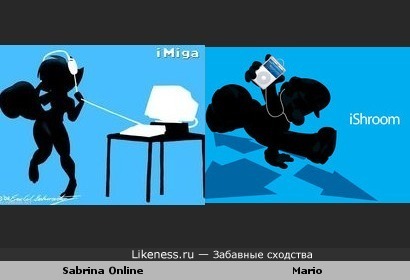 Пародии на рекламы iPod. Взяты героиня веб-комикса "Sabrina Online" и сам Марио