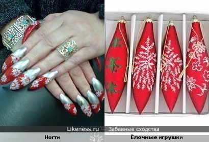 Ногтевой "шедевр" похож на ёлочные игрушки.