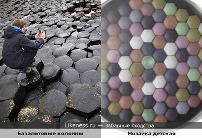Базальтовые колонны по своему шестигранному строению напоминают детскую мозаику.