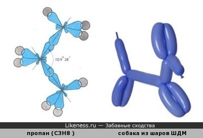 Изображение молекулы пропана напоминает собаку из шаров ШДМ