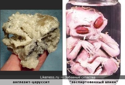 Минерал англезит-церуссит напоминает череп пришельца