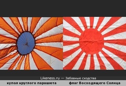 Купол круглого парашюта напоминает флаг Восходящего Солнца (военное знамя Японии)