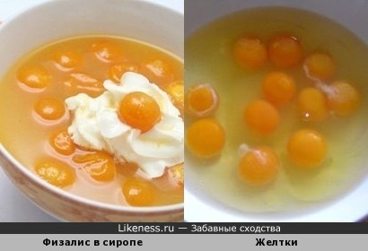 Физалис в сиропе и яйца в тарелке