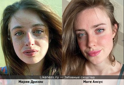 Актриса Мария Дризик вне всяких сомнений обладает модельным лицом и вызвала ряд ассоциаций с несколькими моделями. С аргентинкой Маги Ансус (Magui Ansuz)
