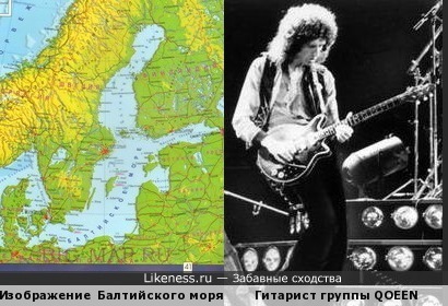Изображение Балтийского моря на карте похоже на фото гитариста