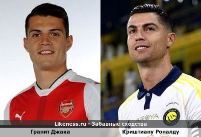 Футболист Гранит Джака (Швейцария FIFA'26) похож на футболиста Криштиану Роналду (Португалия FIFA'26)