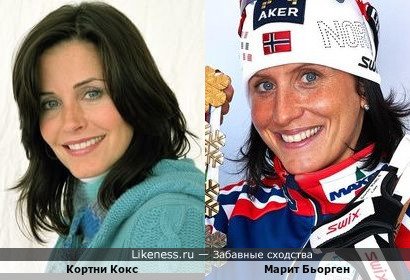 Кортни Кокс и многократная Олимпийская Чемпионка по лыжным гонкам Марит Бьорген