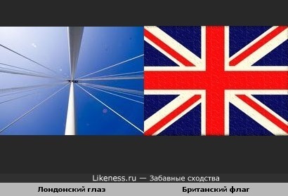 Колесо обозрения Лондонский глаз с этого ракурса похоже на британский флаг