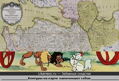 Карта Санкт-Петербургской губернии напоминает двух собак
