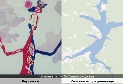 Очертания на карте Камского водохранилища напомнили персонаж из мультфильма &quot;Голубой щенок&quot;.
