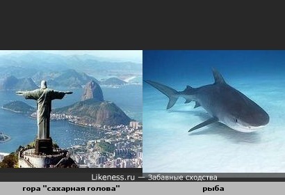Вид на гору &quot;Сахарная голова&quot; в Рио-де-Жанейро со стороны статуи Христа похож на рыбу