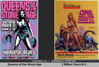 Концертная афиша рок-группы Queens of the Stone Age с Рыжей Соней Марвел напомнила плакат фильма &quot;1 Миллион Лет до Нашей Эры&quot; (1966)