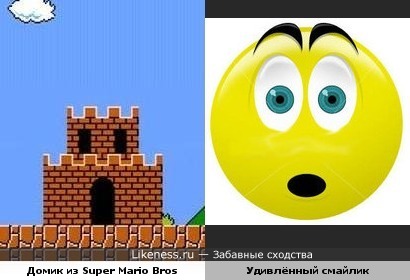 Домик в игре &quot;Super Mario Bros&quot; похож на удивлённый смайлик
