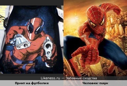 Персонаж на принте футболки Gee Jay похож на Человека-паука