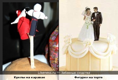 Русские традиционные куклы на свадебном каравае и фигурки на американском свадебном торте