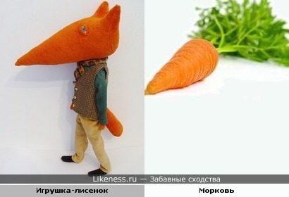 Голова игрушки-лисенка похожа на морковь