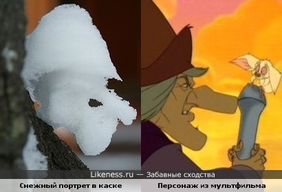 Снег на дереве и персонаж из мультфильма