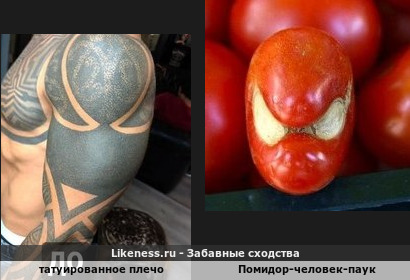 Татуированное плечо напоминает помидор из сходства с Человеком-пауком