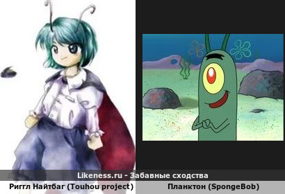 Риггл Найтбаг (Touhou project) напоминает планктон (SpongeBob)