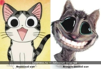 Улыбающийся японский кот очень похож на улыбающегося американского кота